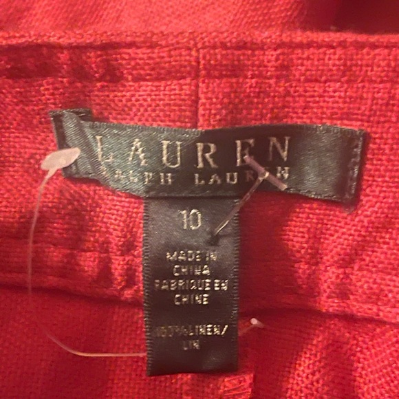 RALPH LAUREN Dress Cranberry Red 100% Linen Pockets Navy Lace-Up Zipper 10 NEW! - Picture 11 of 12